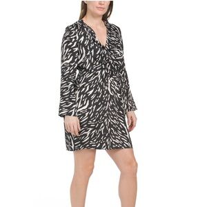 DONNA MORGAN Long Sleeve Wrap Dress Ivory/Black Size 10